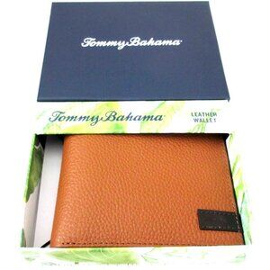 Tommy Bahama Men's Slim Bi Fold Tan Brown Textured Genuine Leather Wallet NIB